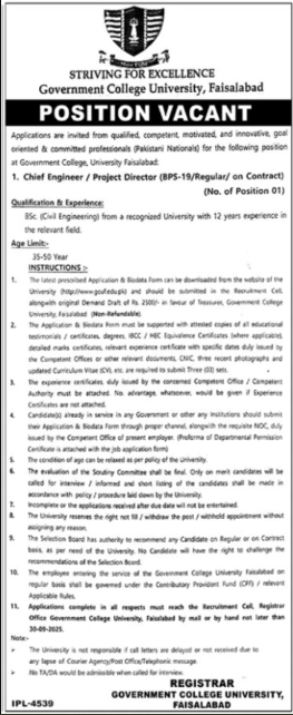Striving For Excellence Govt College University Jobs In Faisalabad September 2025